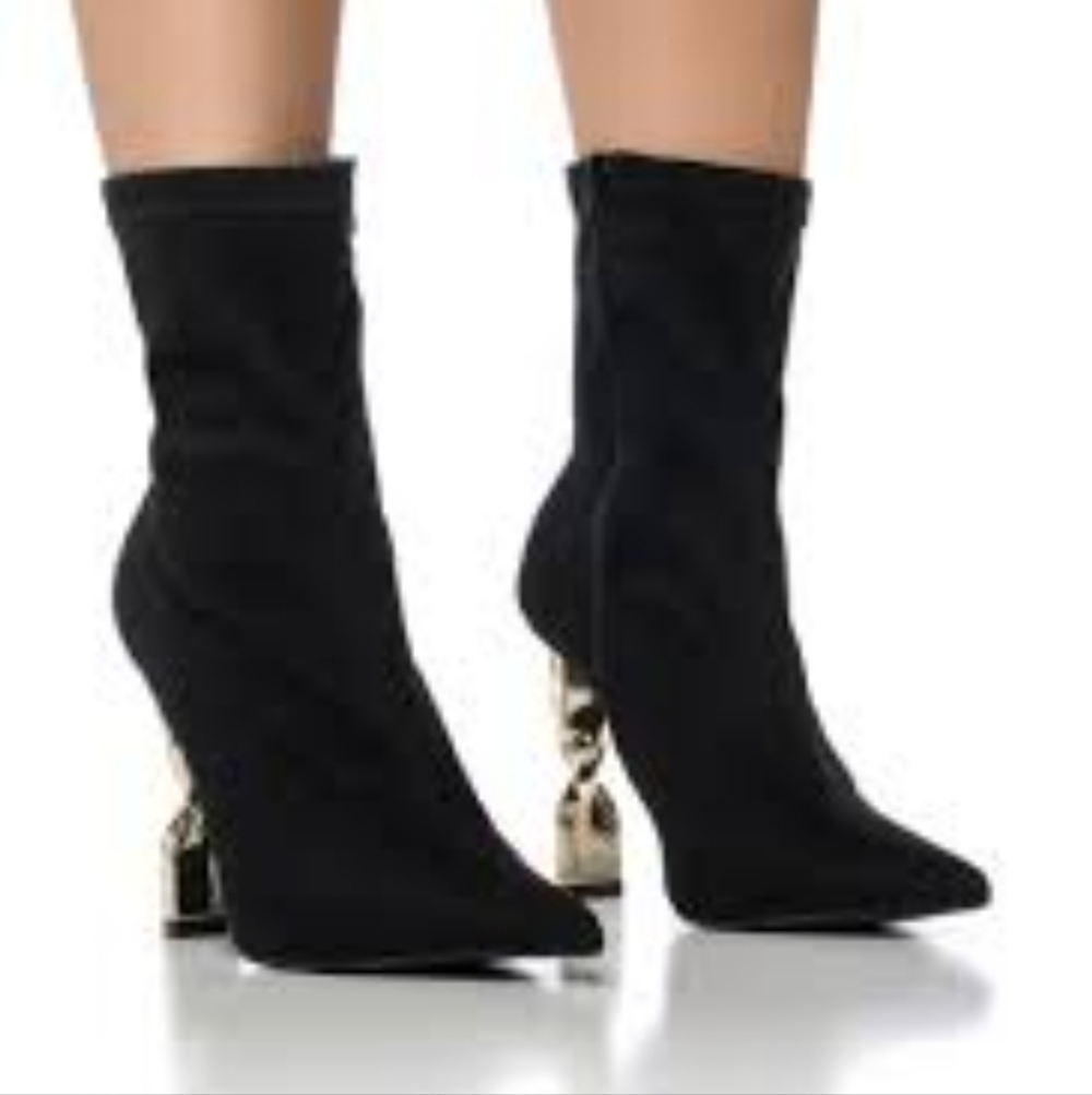 Azalea Wang Chic Black Suede With Gold Heeled Ankle Boots